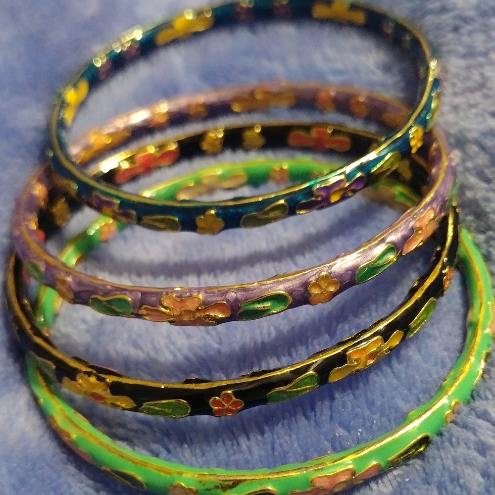 Vintage Chinese Cloisonne Multicolor Enamel Set Or 4. New No Tags
